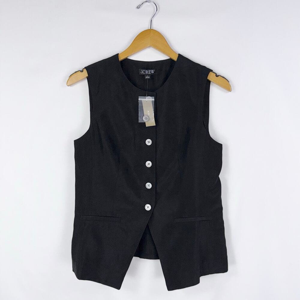 J Crew Essential Cutaway Vest Top Women's 4 Black Textured Satin